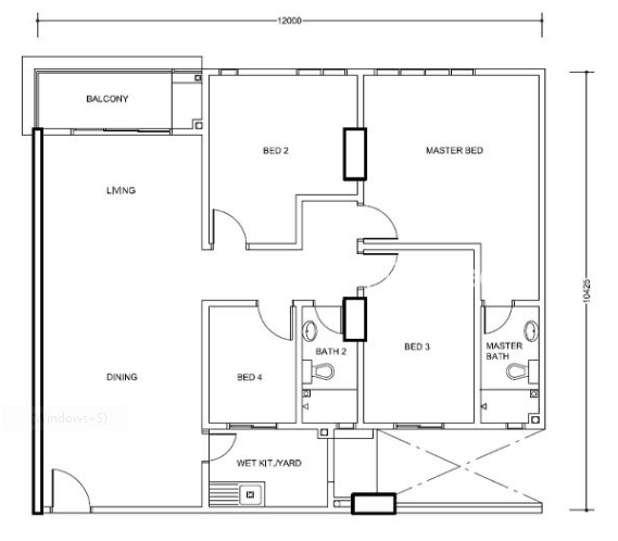 Type D: 4-bedrooms, 1239 sqft