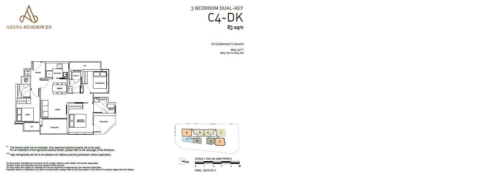 Arena Residences Guillemard - Floor Plan 3Bedroom Dual Key C4