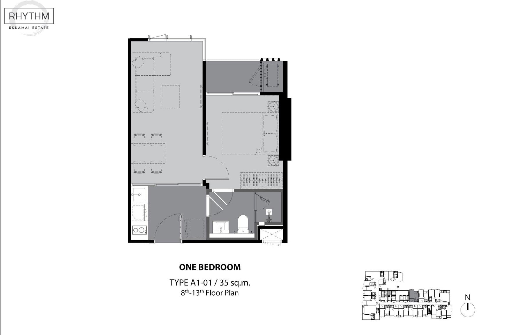 Rhythm-Ekkamai-Estate-Floor Plan 1BR-35sqm