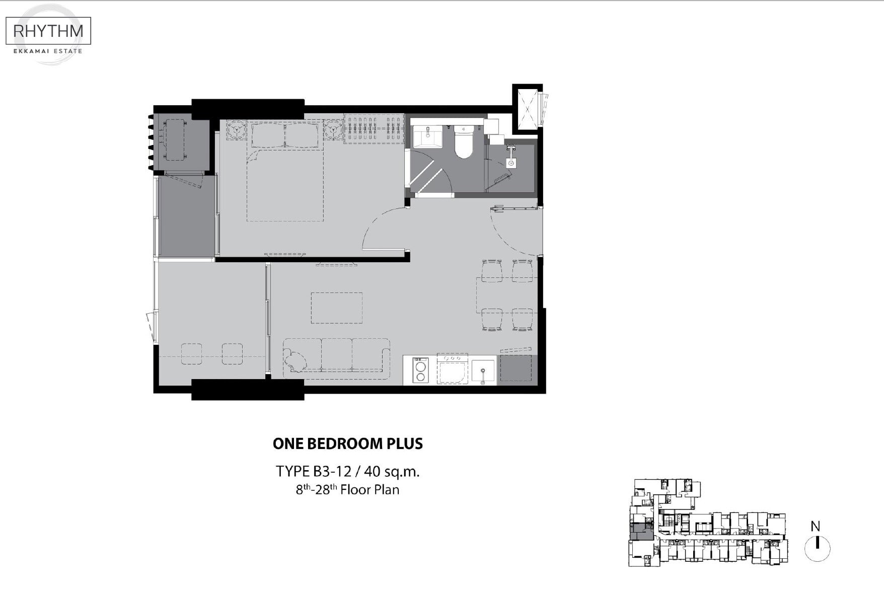 Rhythm-Ekkamai-Estate-Floor Plan 1BR-40sqm