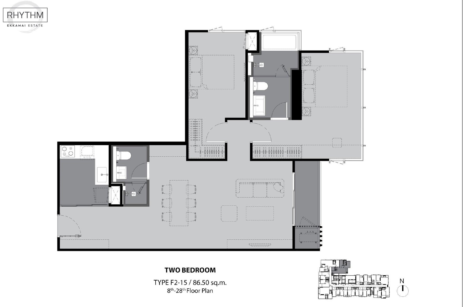 Rhythm-Ekkamai-Estate-Floor Plan 2BR-86.5sqm