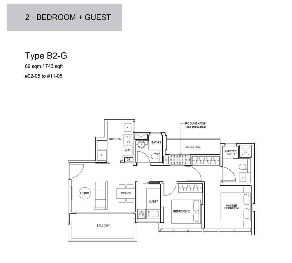 Wilshire-Residences-Floor-Plan-2-Bedroom-with-Guest