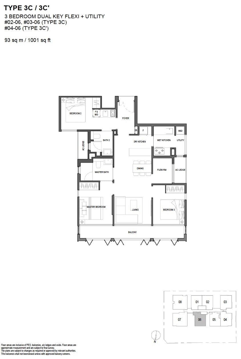 Olloi Joo Chiat Floor Plan 3BR Dual Keys + Utility