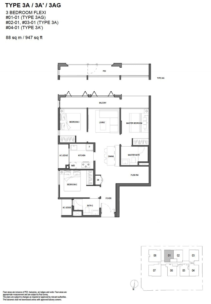 Olloi Joo Chiat Floor Plan 3BR Flexi