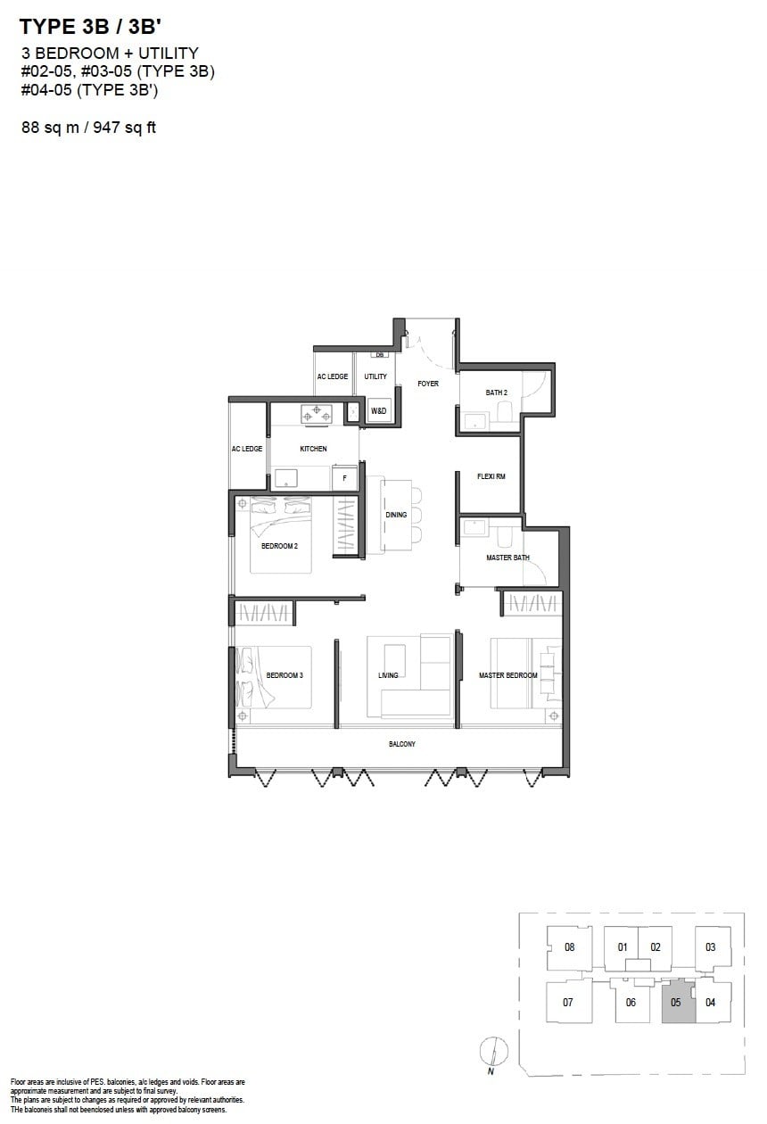 Olloi Joo Chiat Floor Plan 3BR + Utility