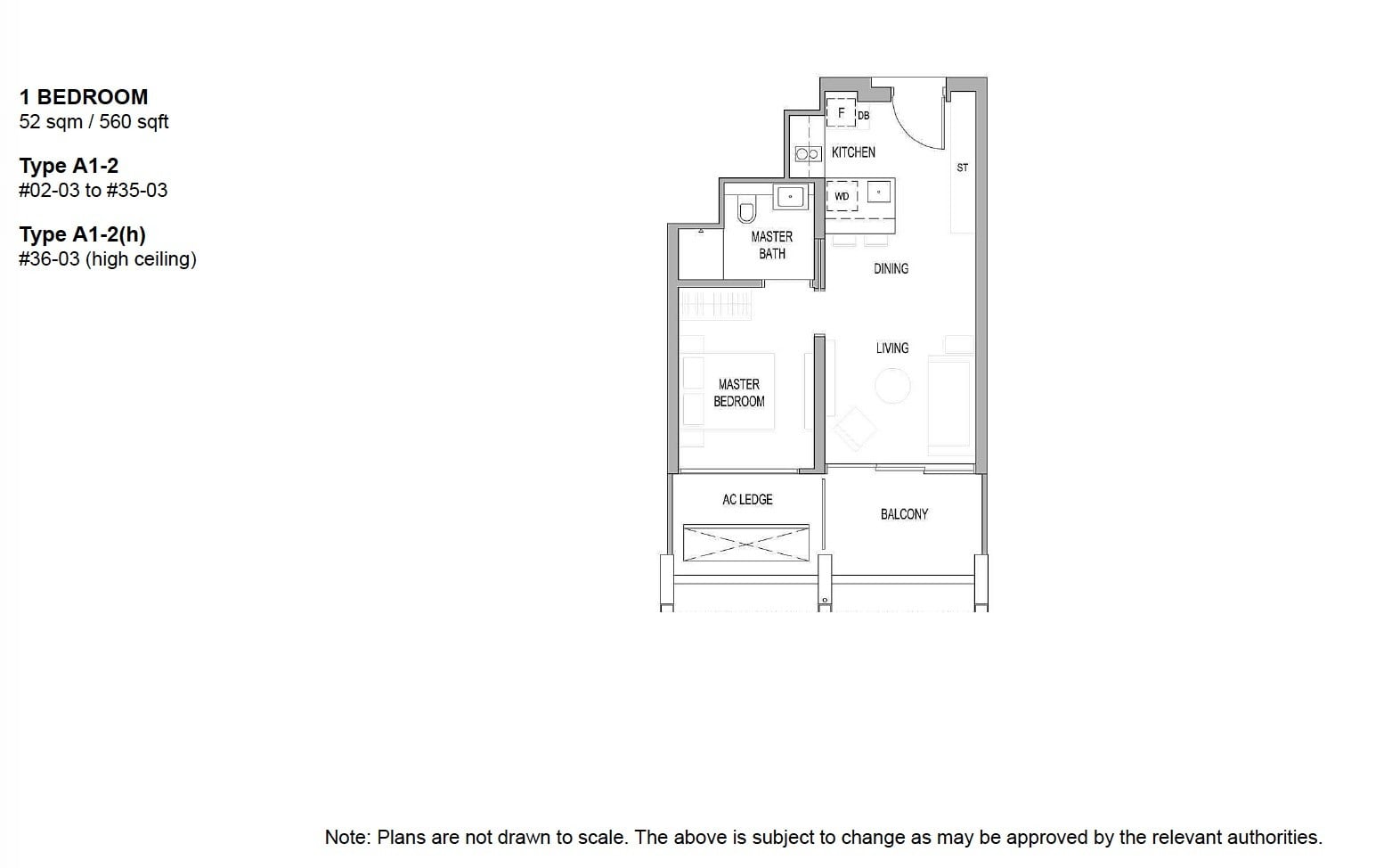 Riviere river valley floor plan 1BR 560 sqft