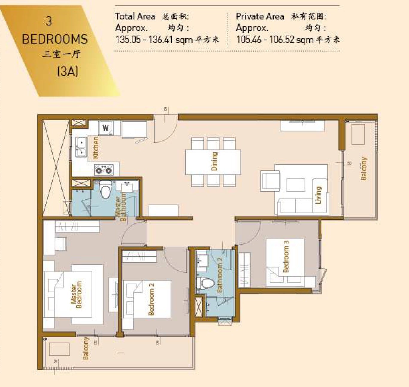 Royal Platinum Floor Plan 3BR 3A