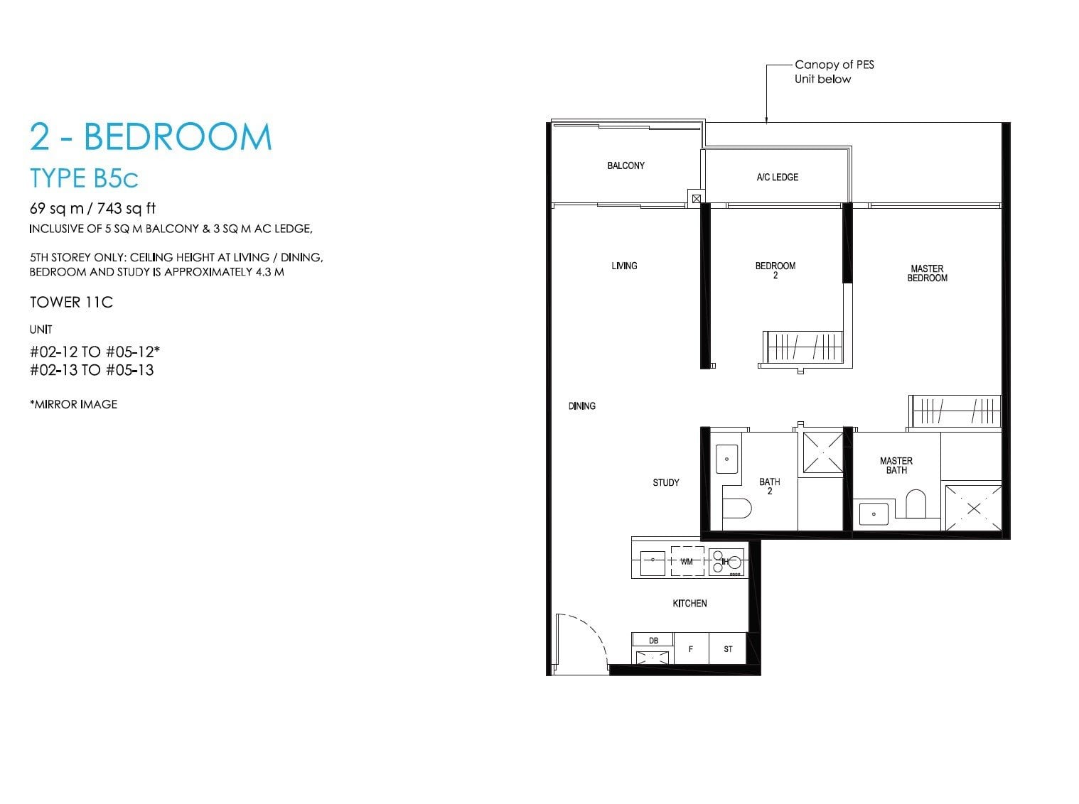 daintree-condo-floor plan 2BR 2Bath +S