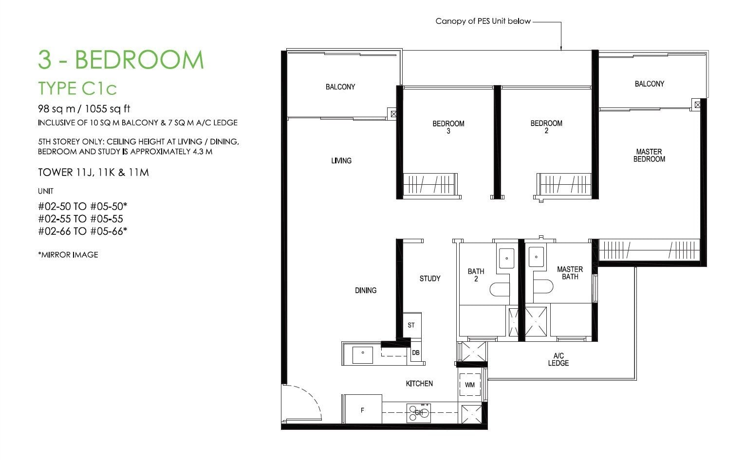 daintree-condo-floor plan 3BR +S