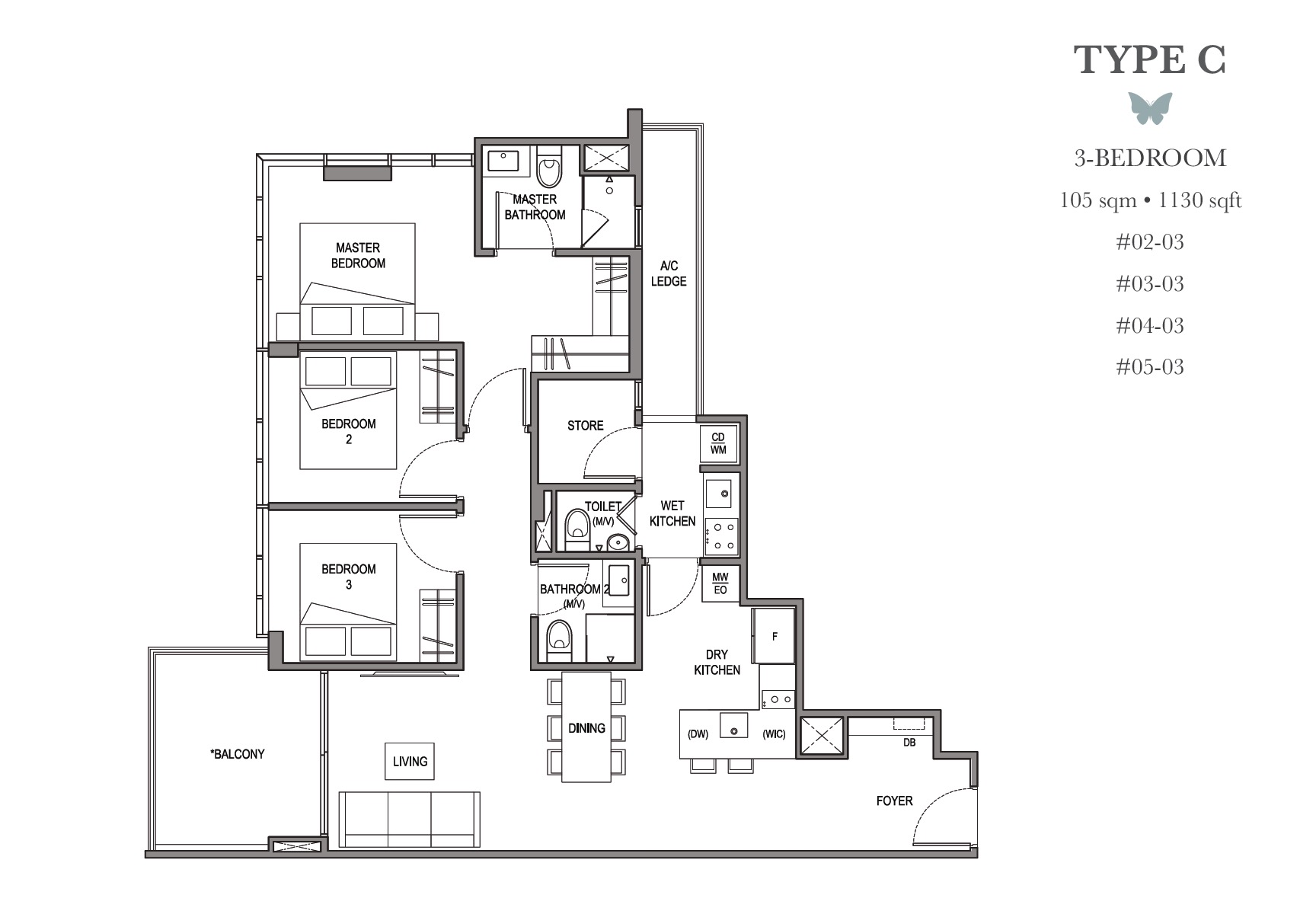 La-Mariposa-Floor Plan-3BR-C-1130