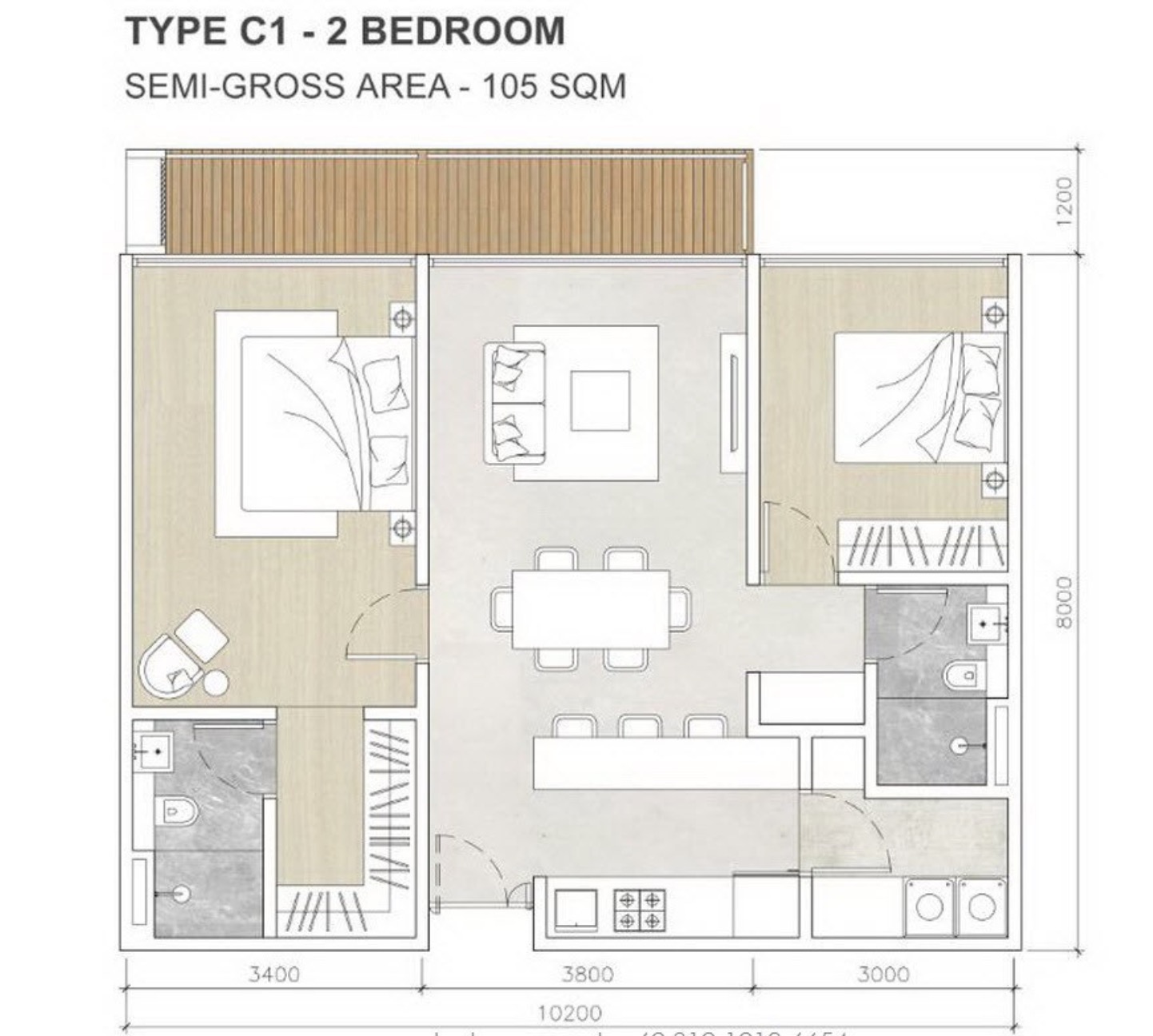 Opus Bay floor plan 2BR