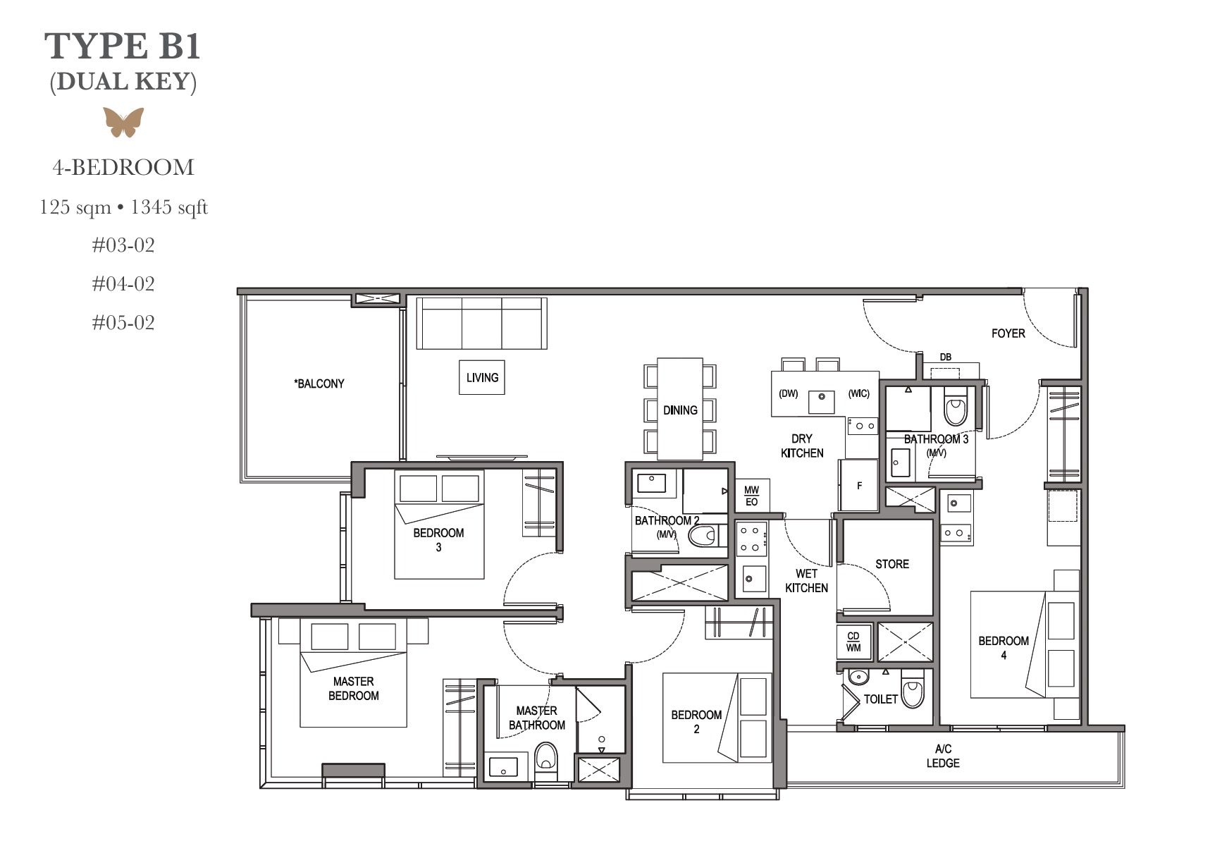 la_mariposa-floor plan 4bedroom B1 1345 Dual Keys