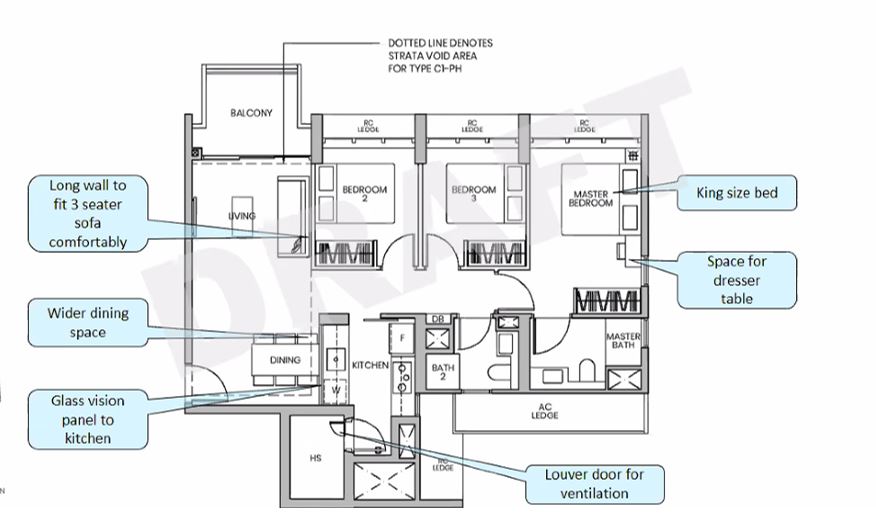 Parc Greenwich EC - floor plan 3BR C1 958sf