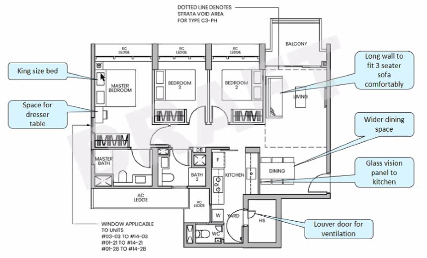 Parc Greenwich EC - floor plan 3BR Premium C3 1001sf