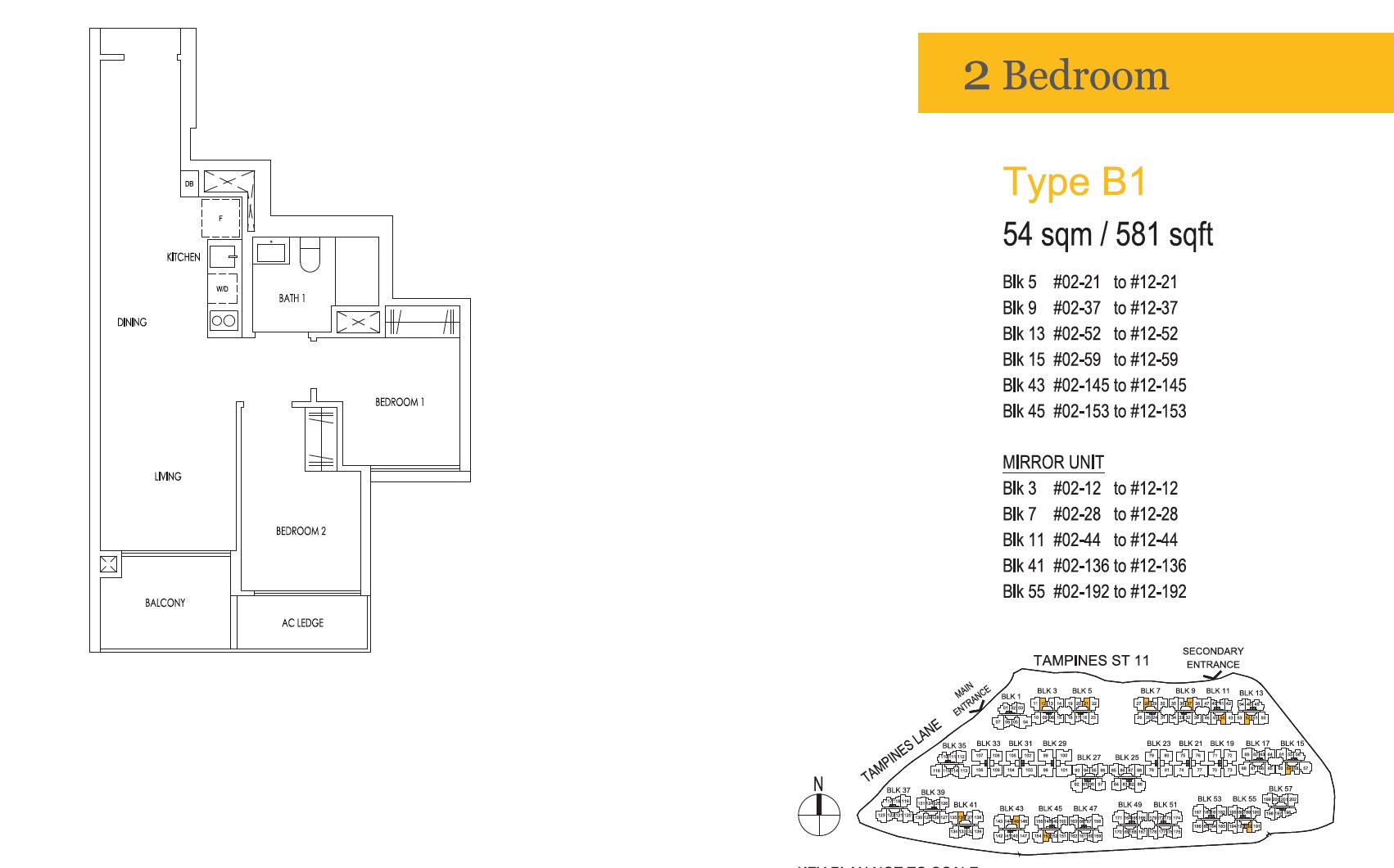 treasure tampines floor plan 2BR-B1