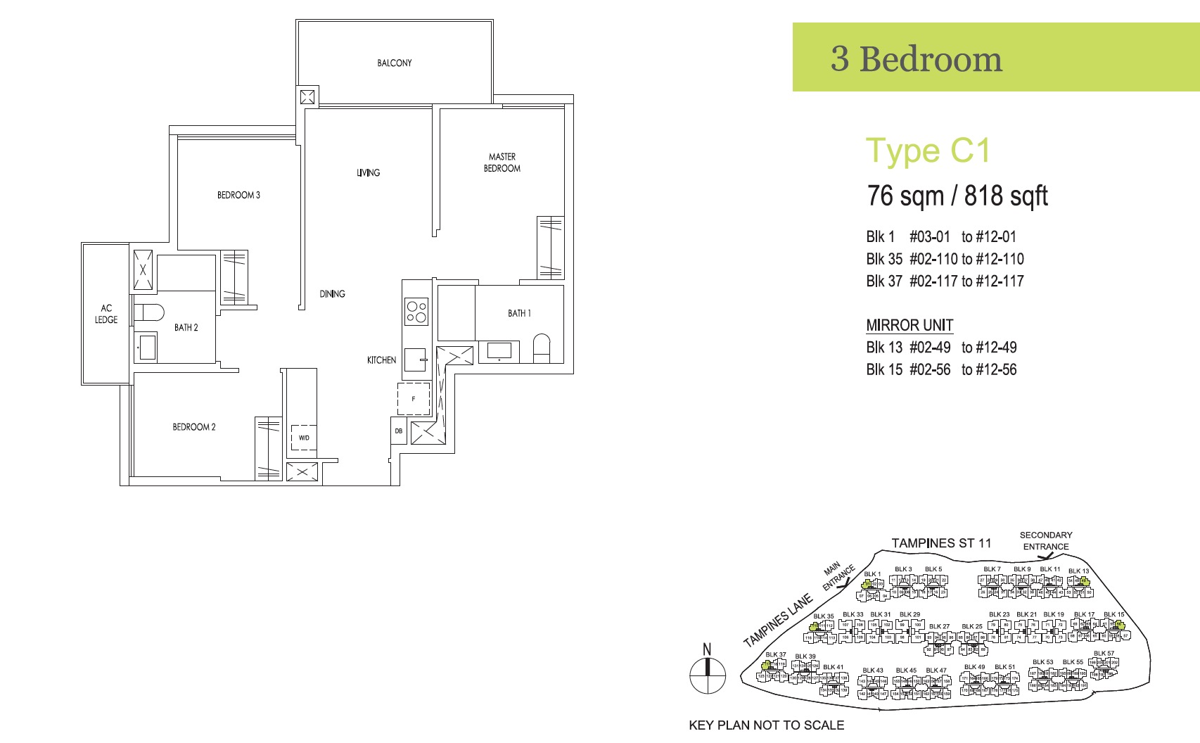 treasure tampines floor plan 3BR-C1