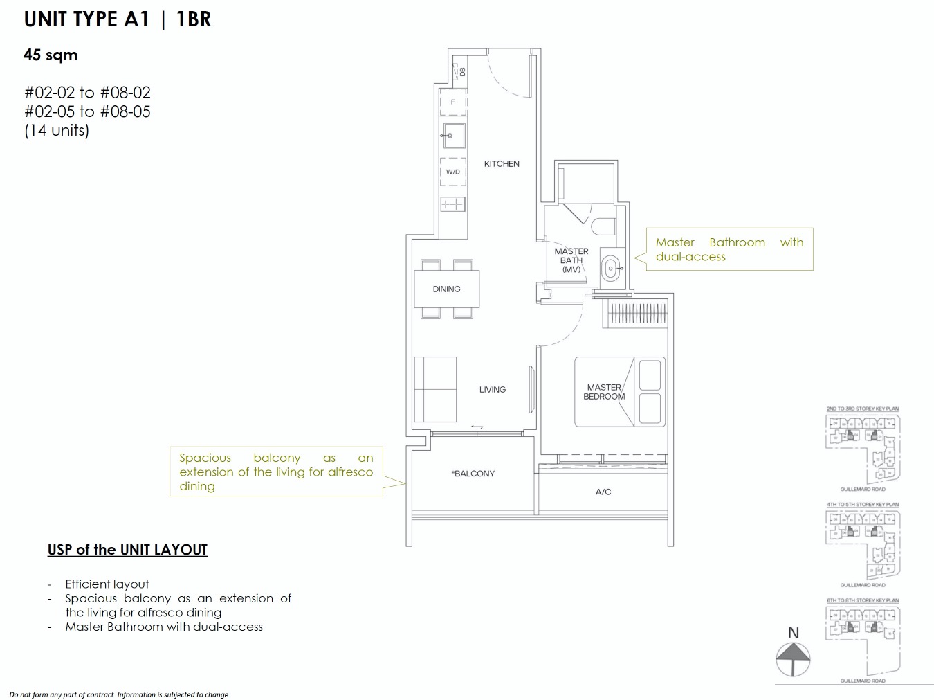 Mori Guillemard Geylang-floor plan 1BR 45sqm