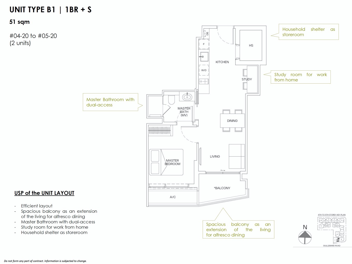 Mori Guillemard Geylang-floor plan 1BR+S B1