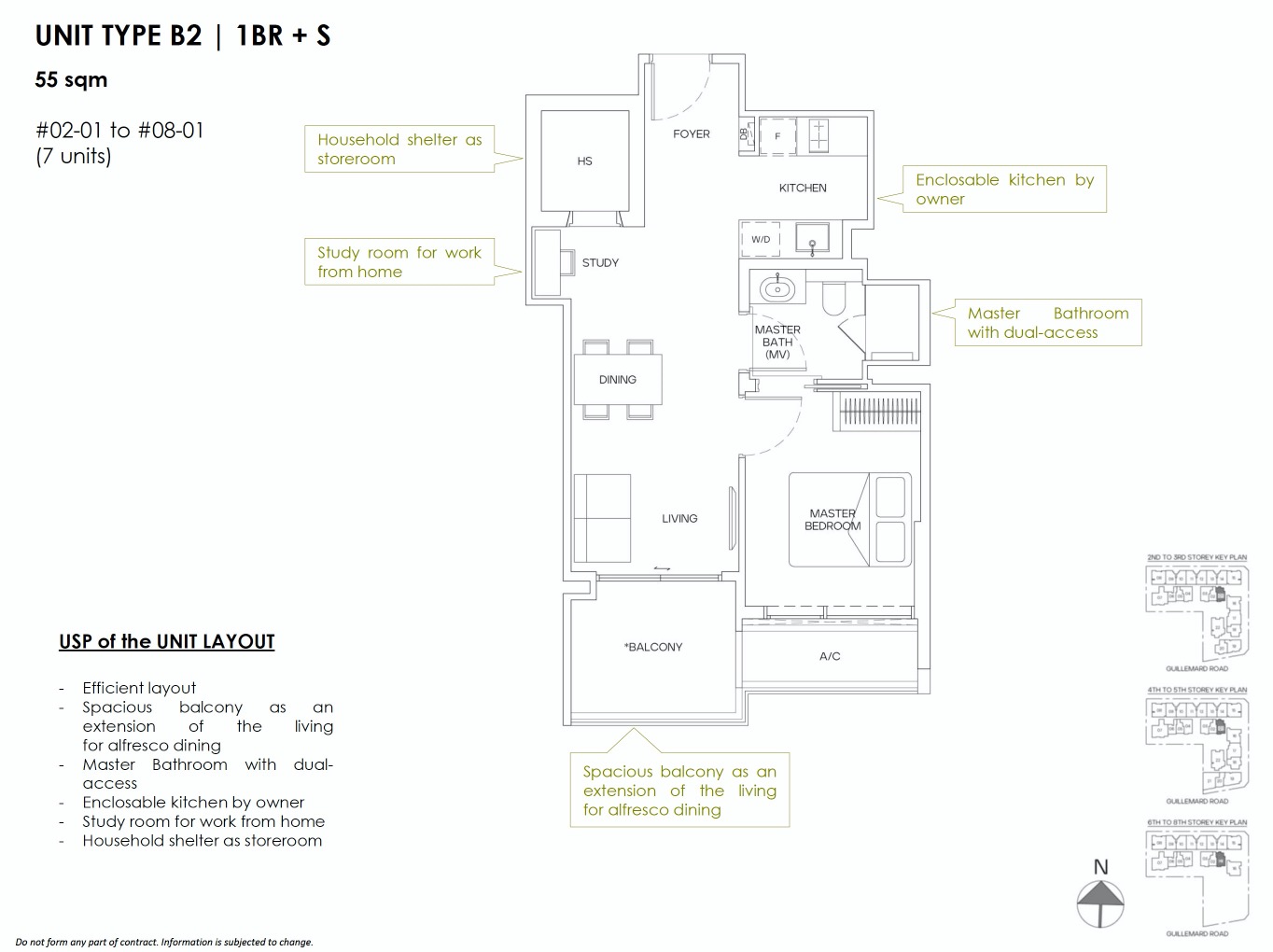 Mori Guillemard Geylang-floor plan 1BR+S B2