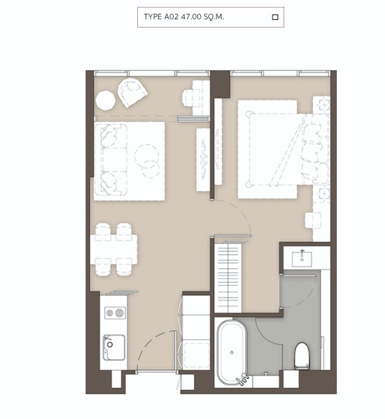 Mulberry Grove Sukhumvit-Ekkamai-floor plan type A2 47sqm