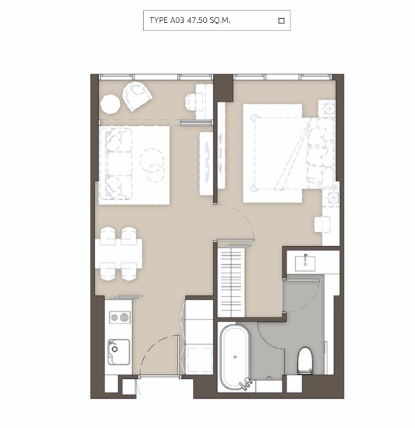 Mulberry Grove Sukhumvit-Ekkamai-floor plan type A3 47.5sqm