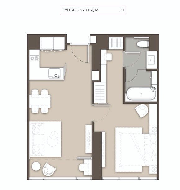 Mulberry Grove Sukhumvit-Ekkamai-floor plan type A5 55sqm