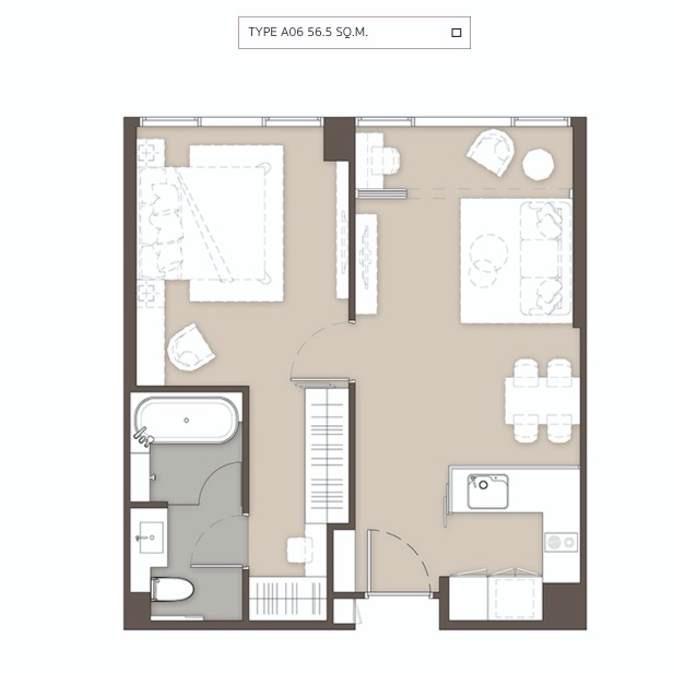 Mulberry Grove Sukhumvit-Ekkamai-floor plan type A6 56.5sqm