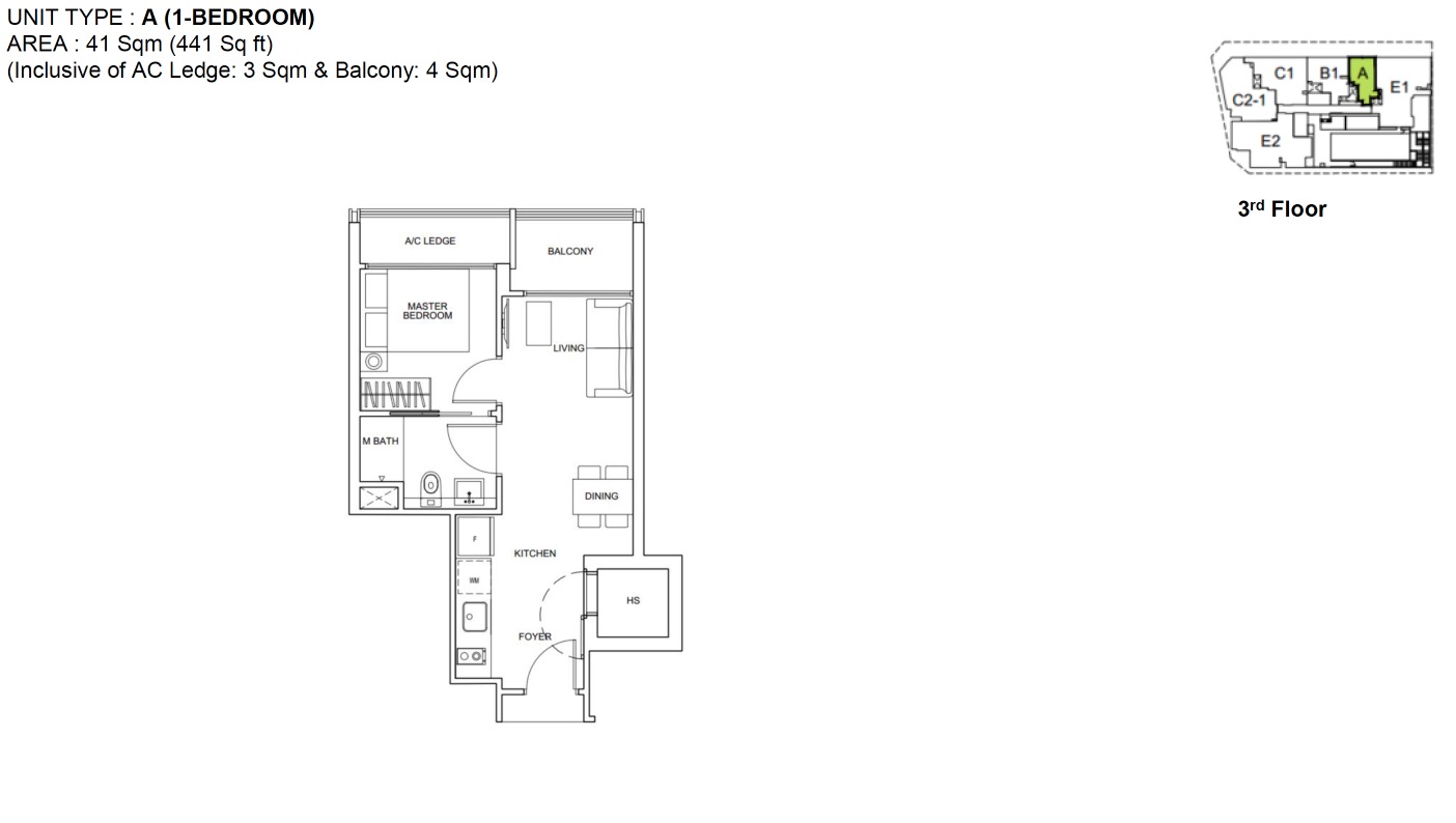 Zyanya Geylang floor plan 1BR Type A