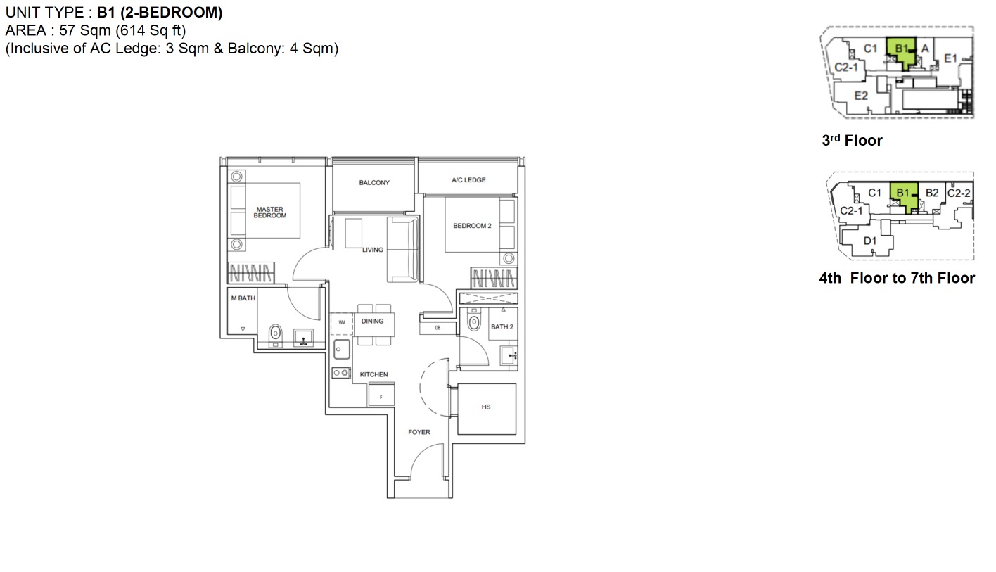 Zyanya Geylang floor plan 2BR Type B1