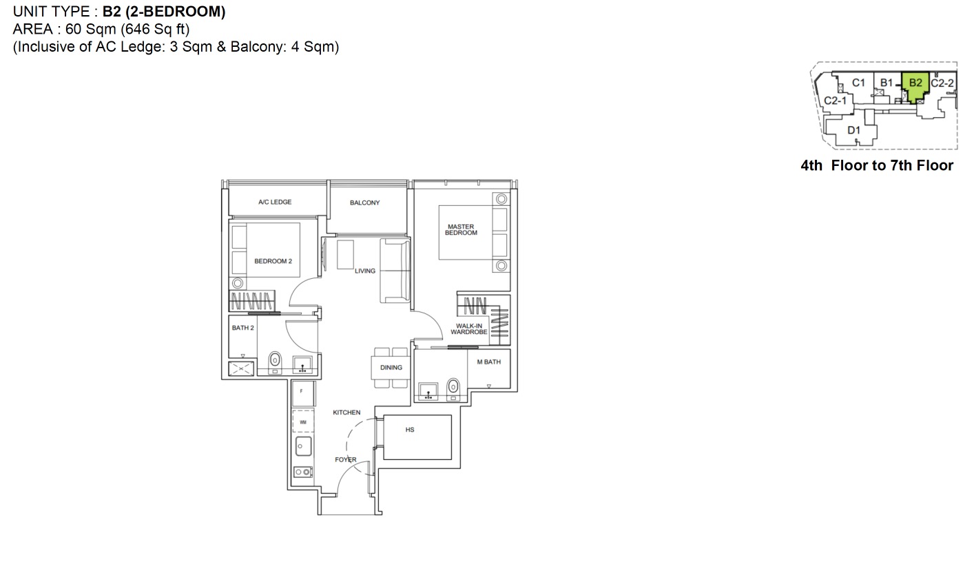 Zyanya Geylang floor plan 2BR Type B2