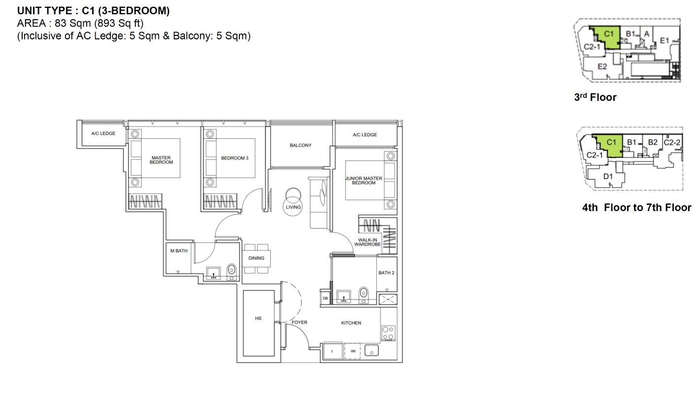 Zyanya Geylang floor plan 3BR Type C1