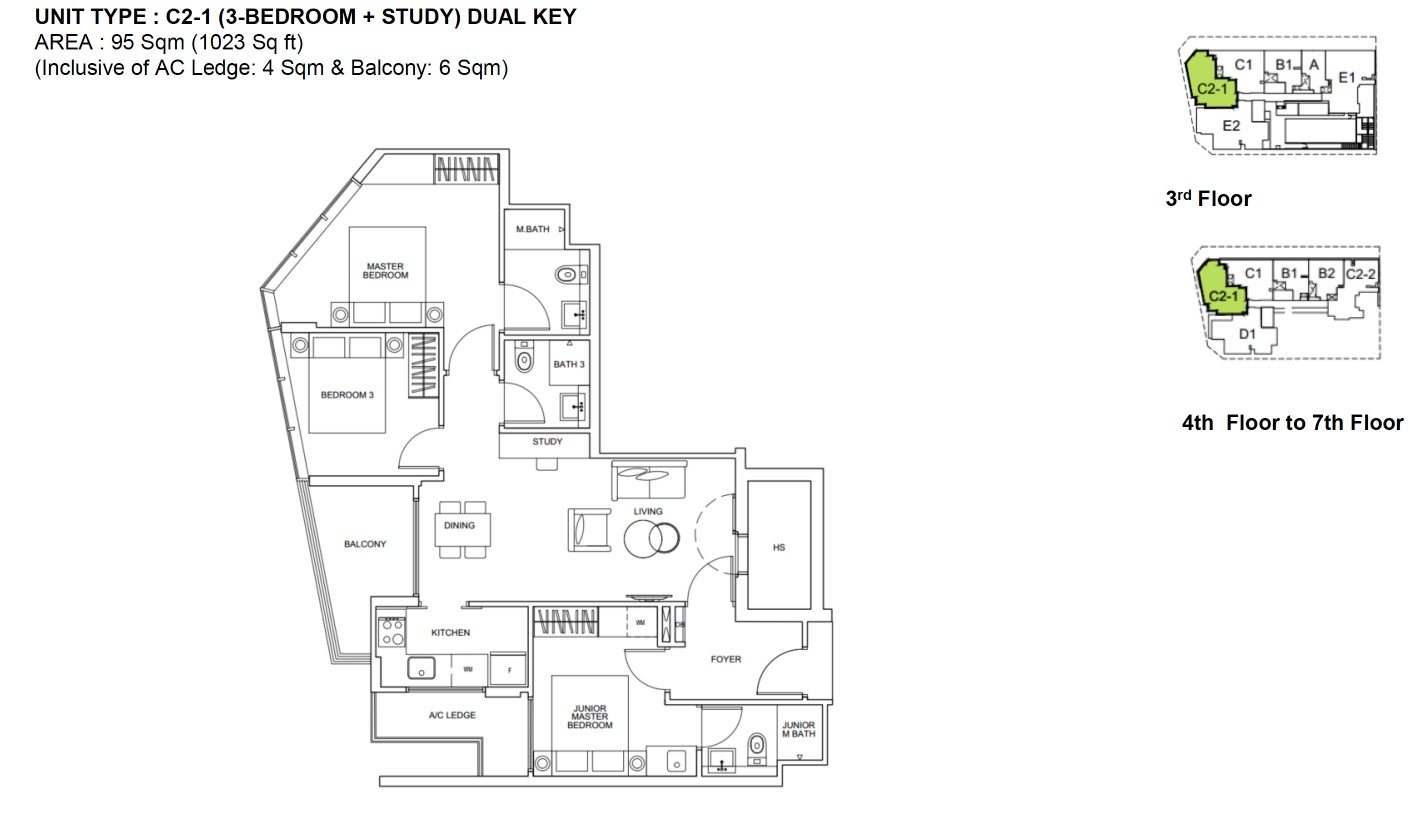 Zyanya Geylang floor plan 3BR Type C2