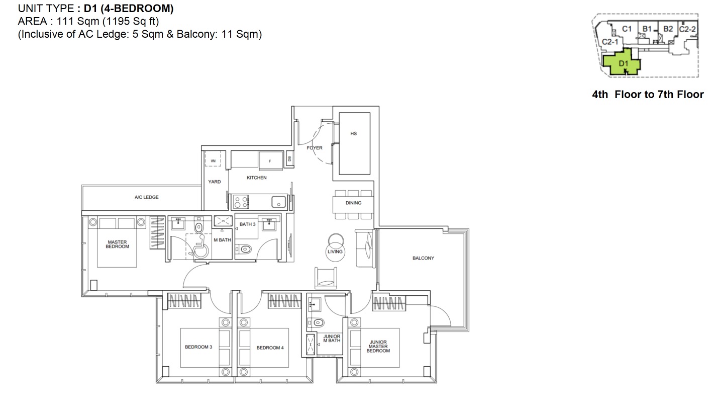 Zyanya Geylang floor plan 4BR Type D1