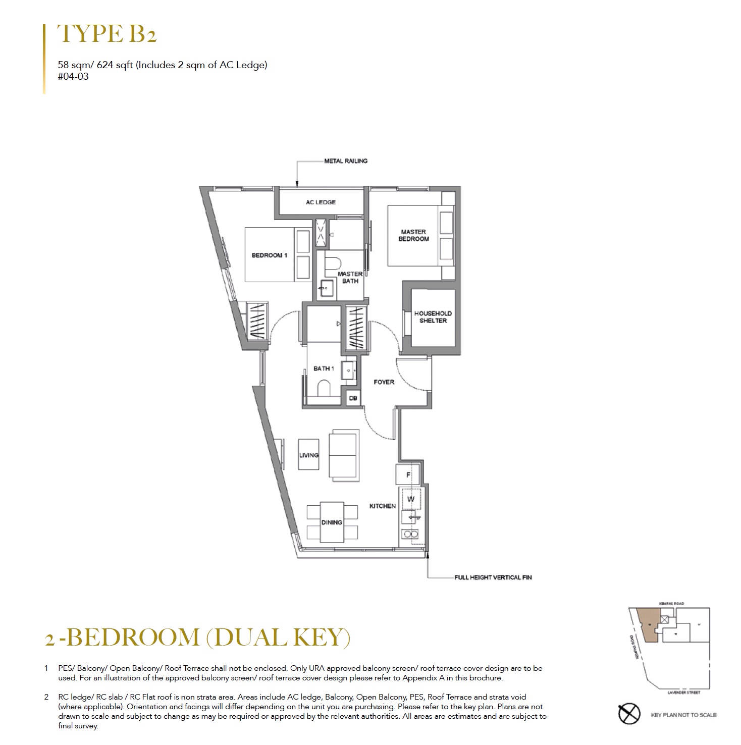 2BR Dual Keys Type B2 624sf