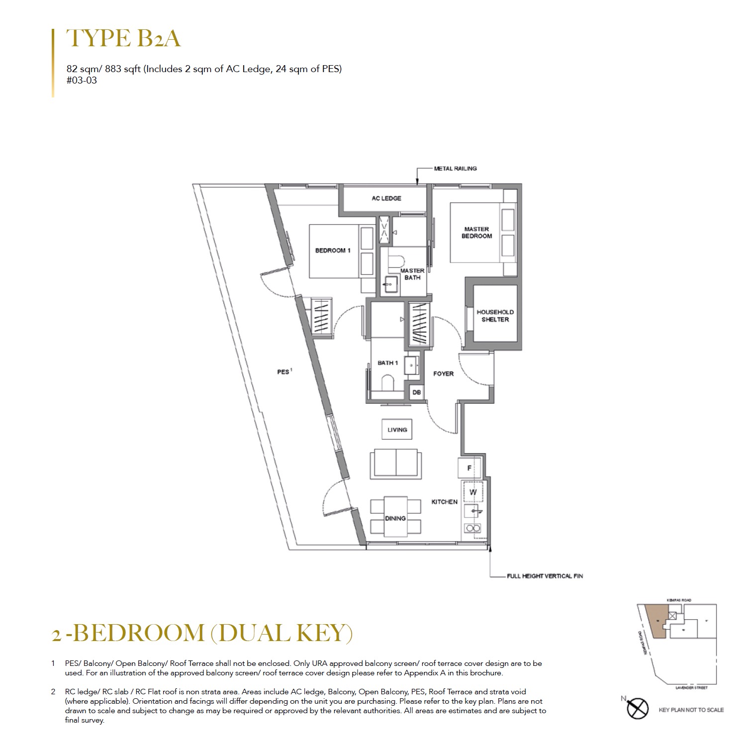 2BR Dual Keys Type B2A 883sf