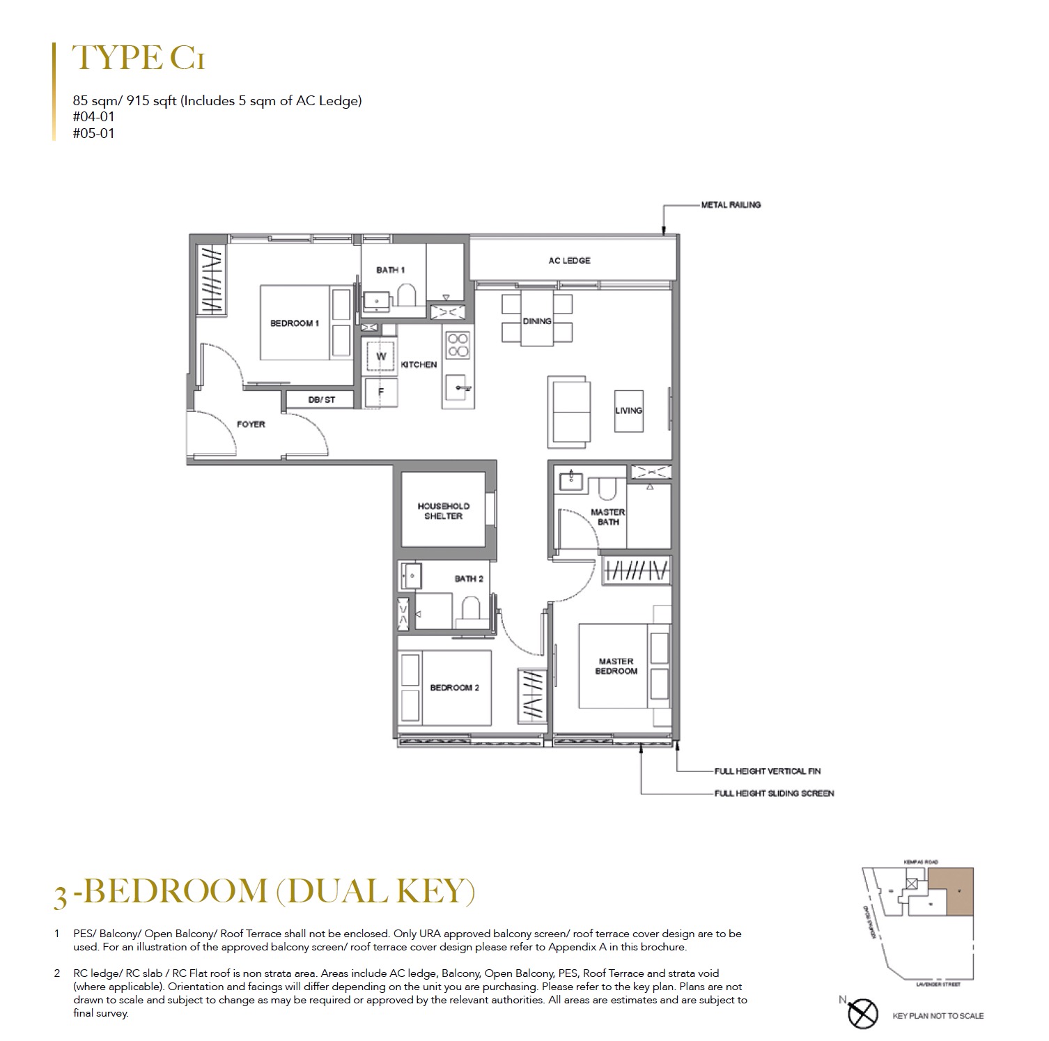 3BR Dual Keys Type C1 915sf