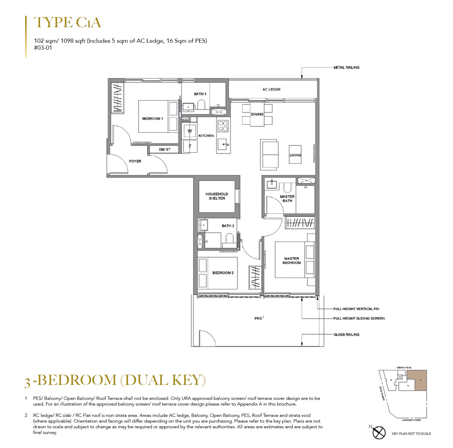 3BR Dual Keys Type C1A 1098sf