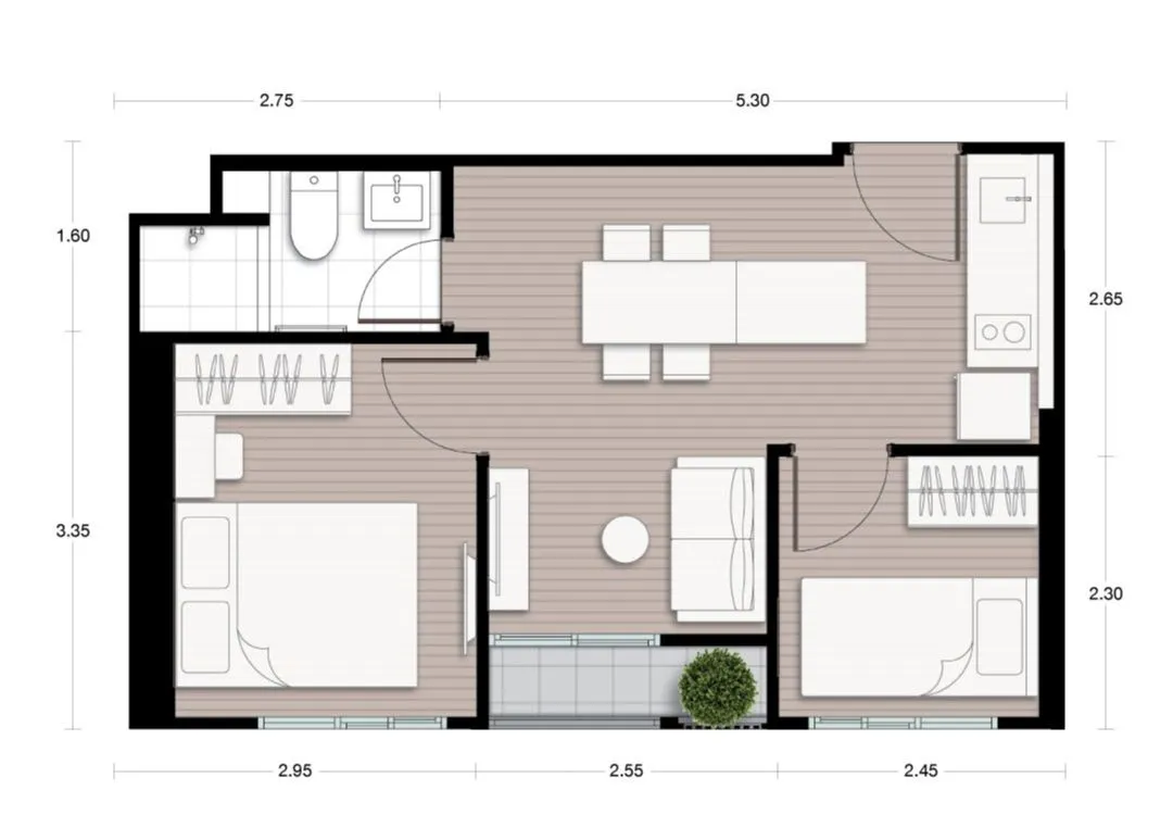 Noble Nue -1BR Plus floor plan 34.80