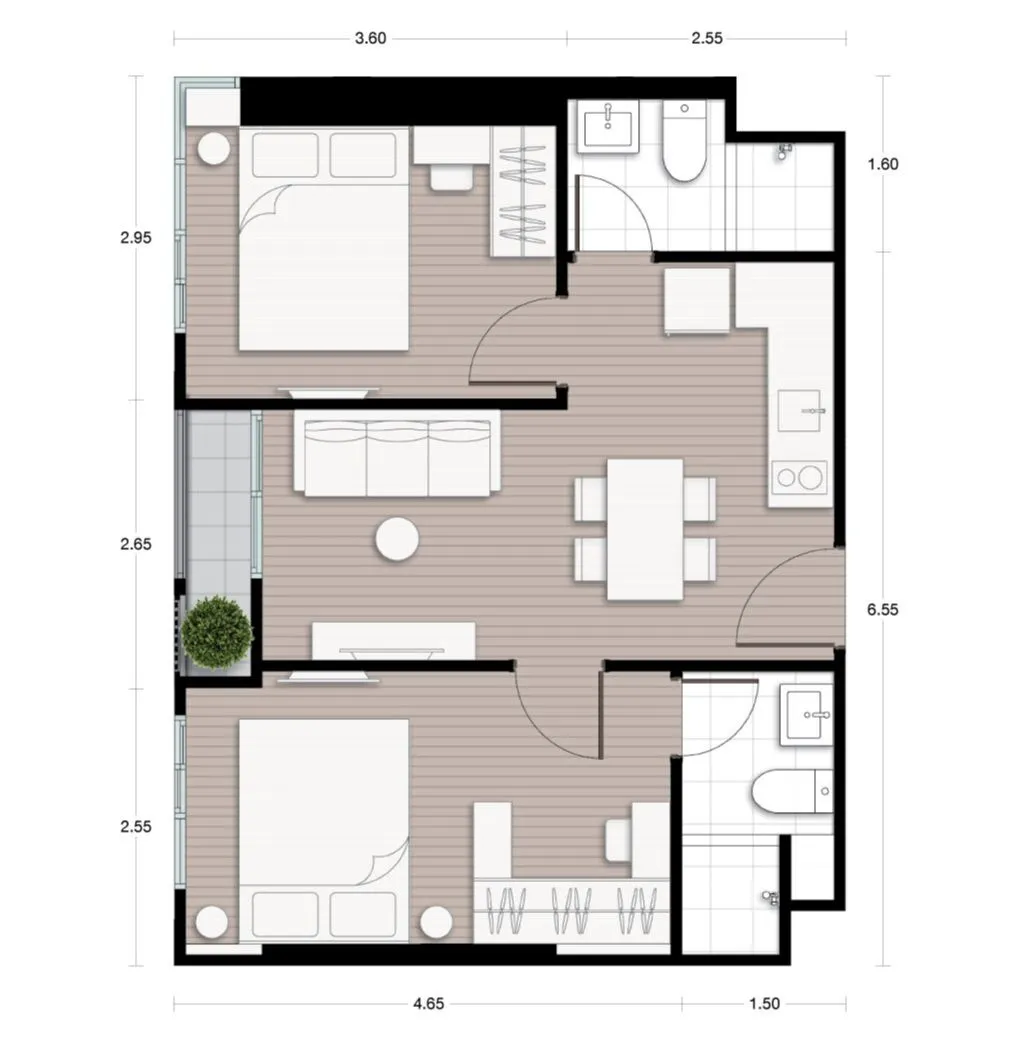 Noble Nue -2BR floor plan 46sqm