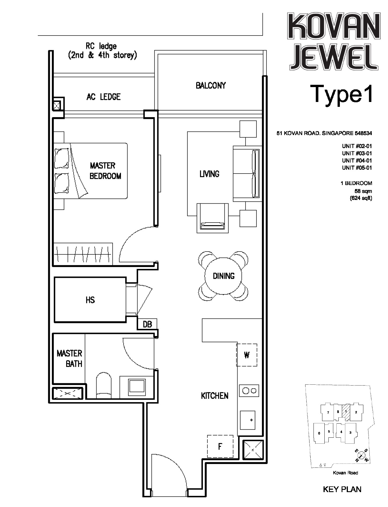 Kovan Jewel Floor Plan 1BR Type 1