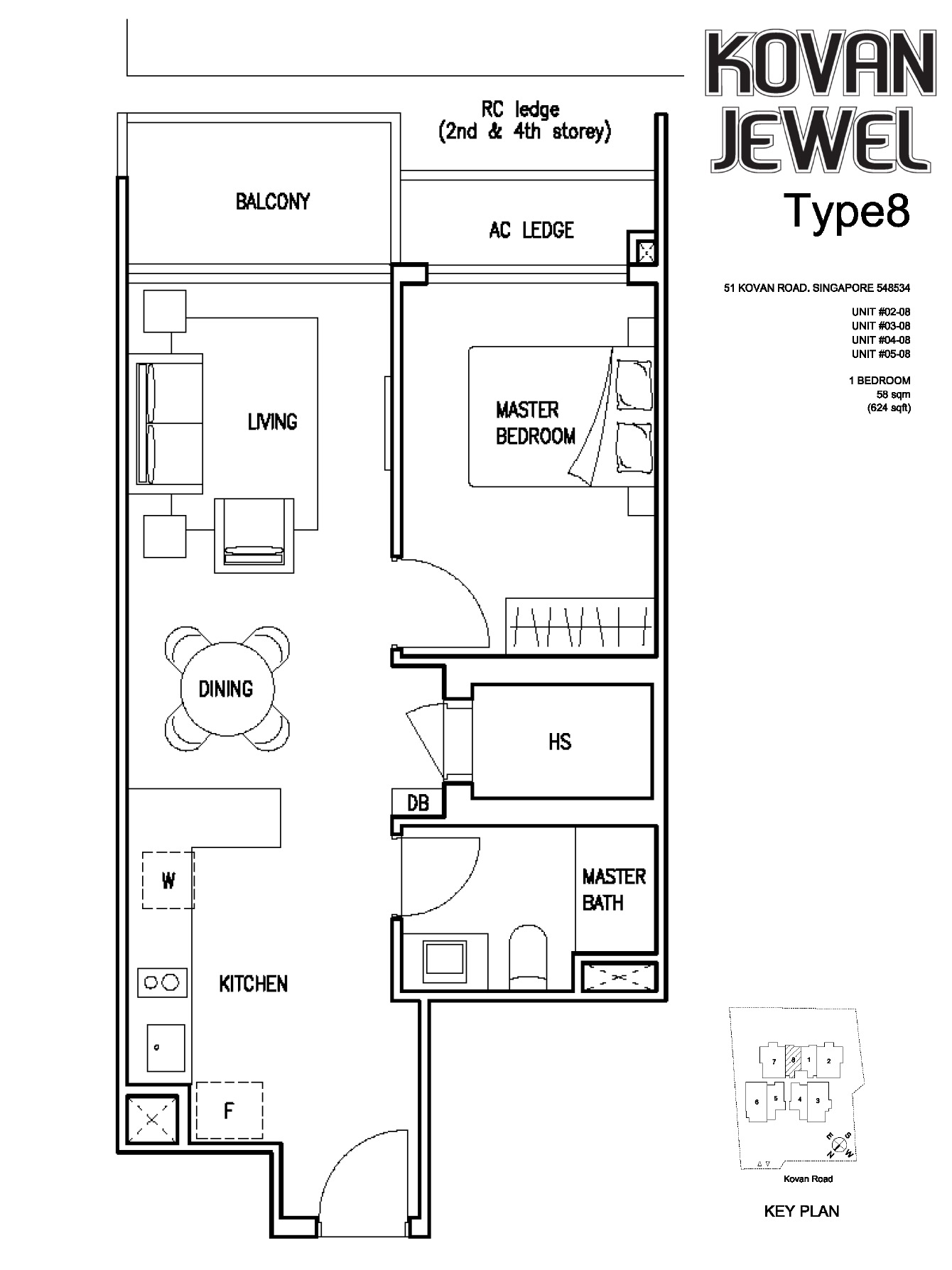 Kovan Jewel Floor Plan 1BR Type 8