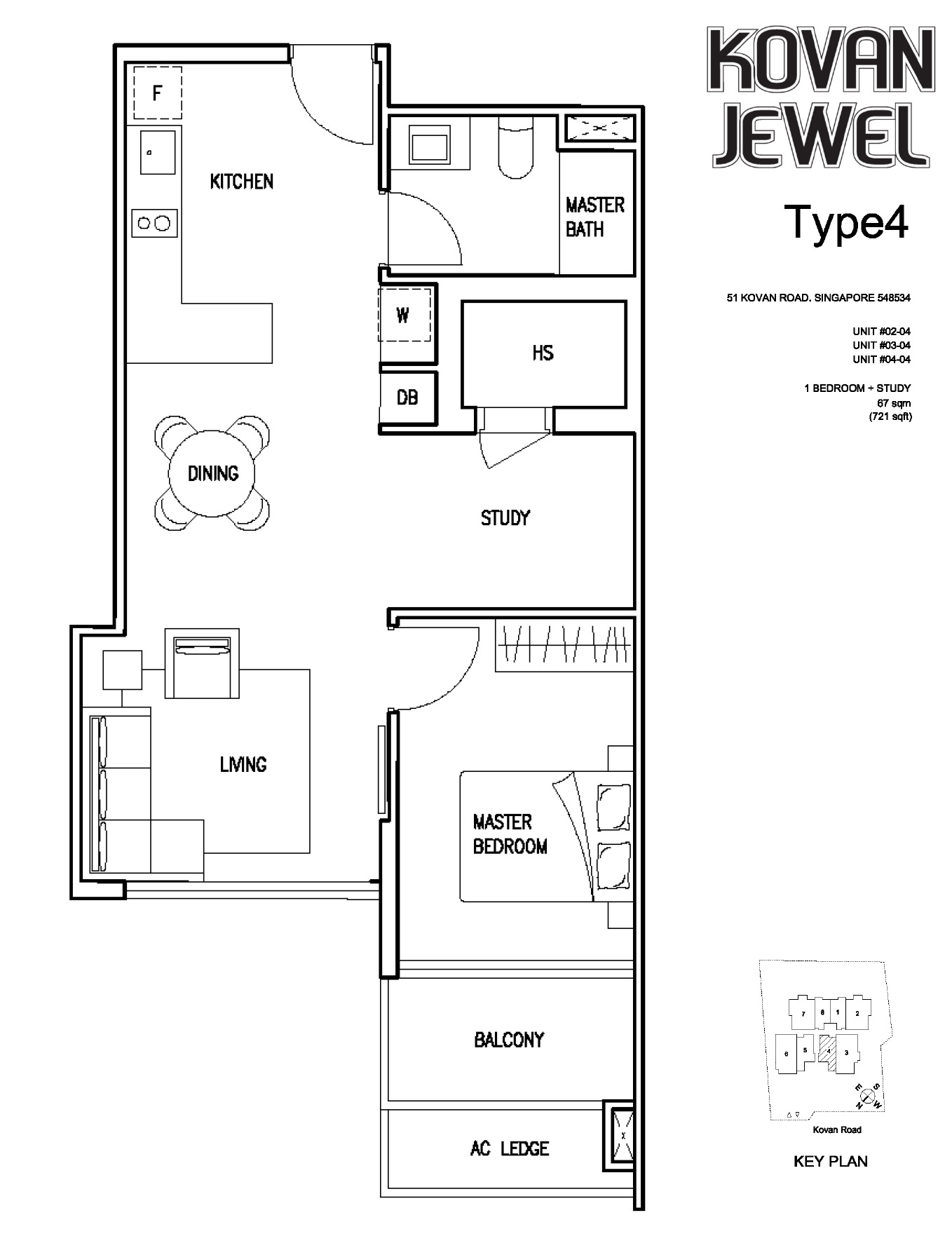 Kovan Jewel Floor Plan 1BR+S Type 4