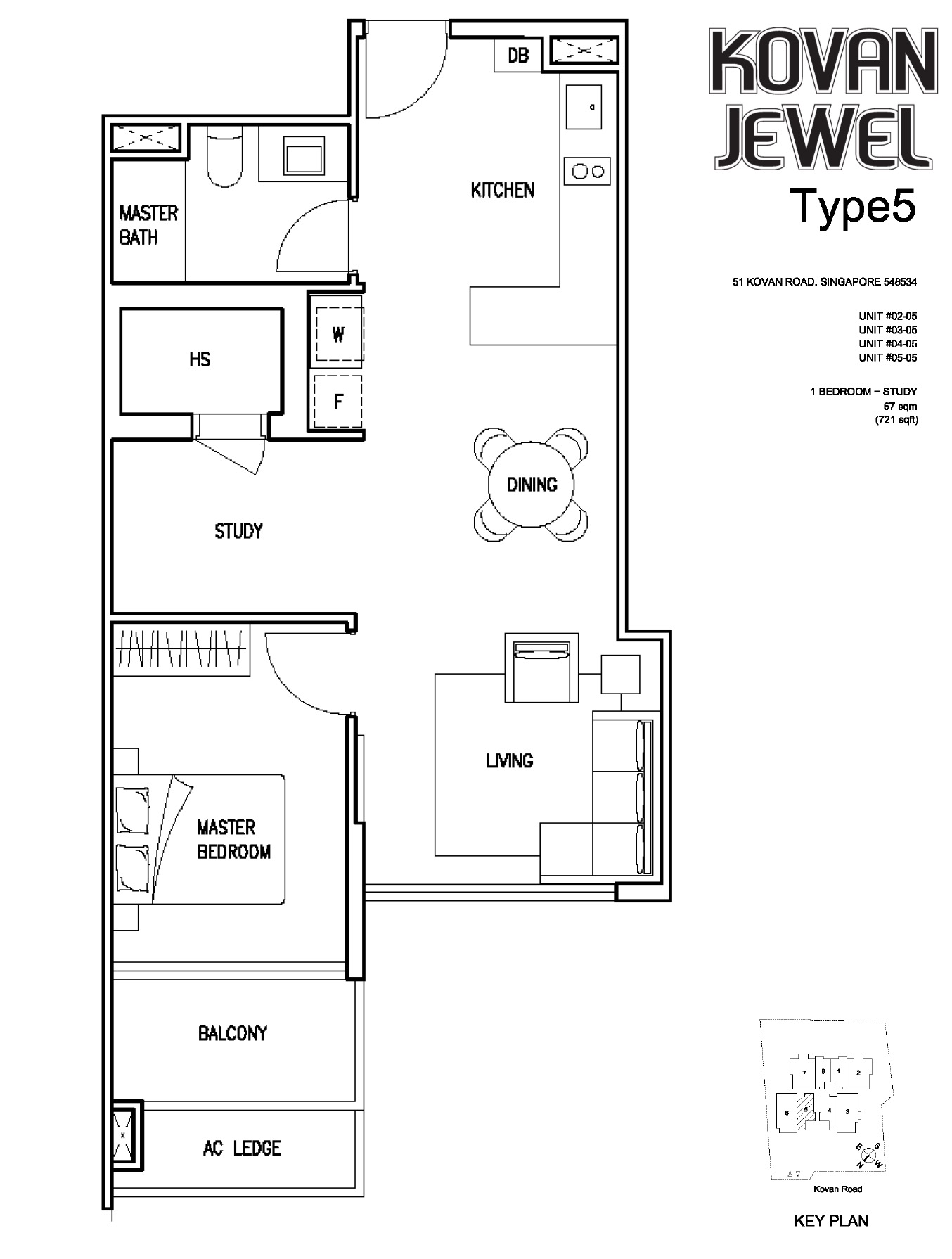 Kovan Jewel Floor Plan 1BR+S Type 5