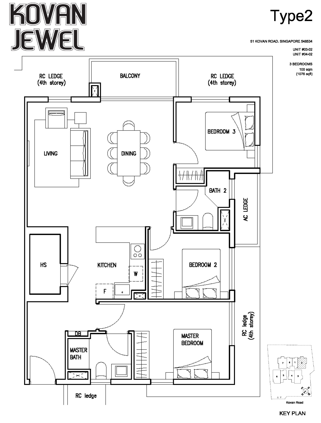 Kovan Jewel Floor Plan 3BR Type 2