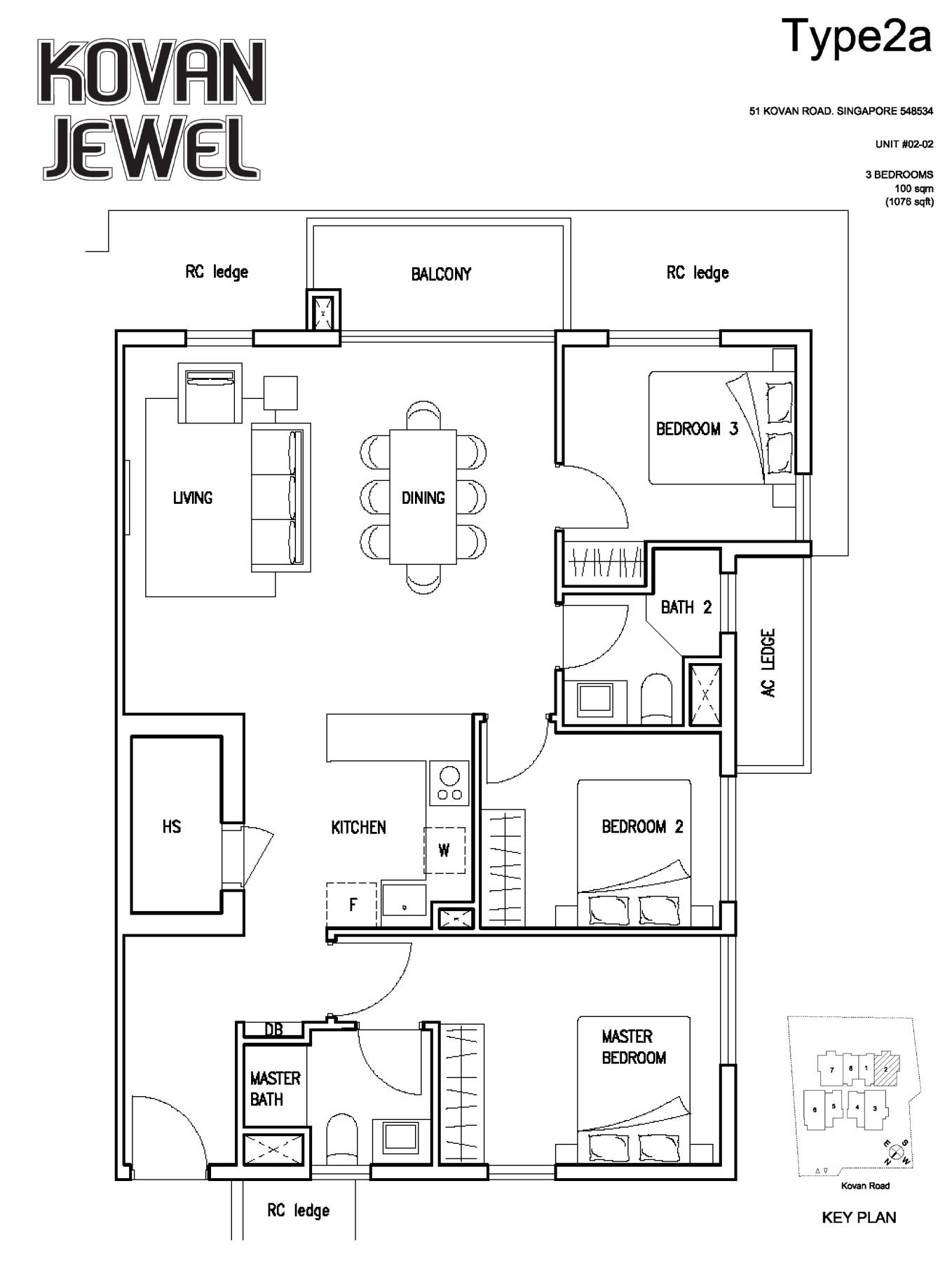 Kovan Jewel Floor Plan 3BR Type 2a