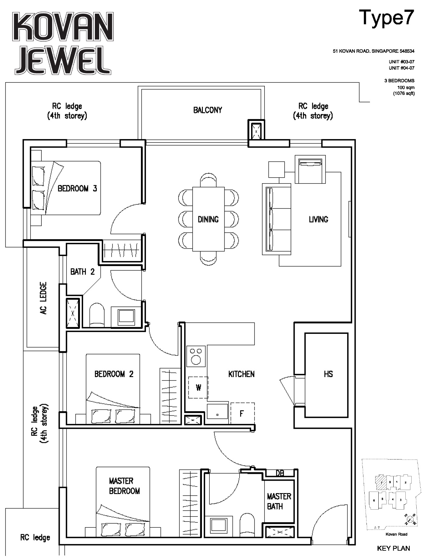 Kovan Jewel Floor Plan 3BR Type 7