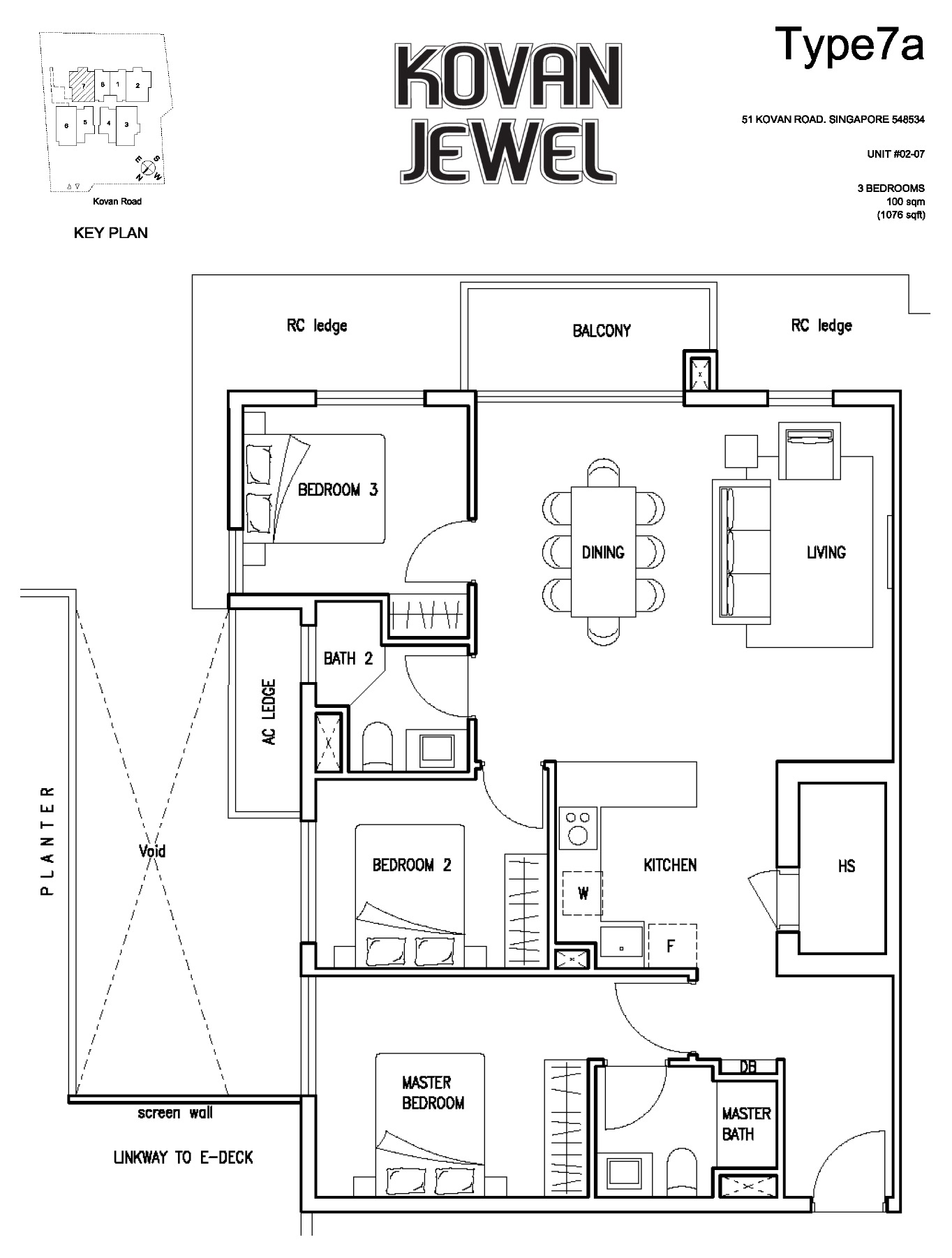 Kovan Jewel Floor Plan 3BR Type 7a