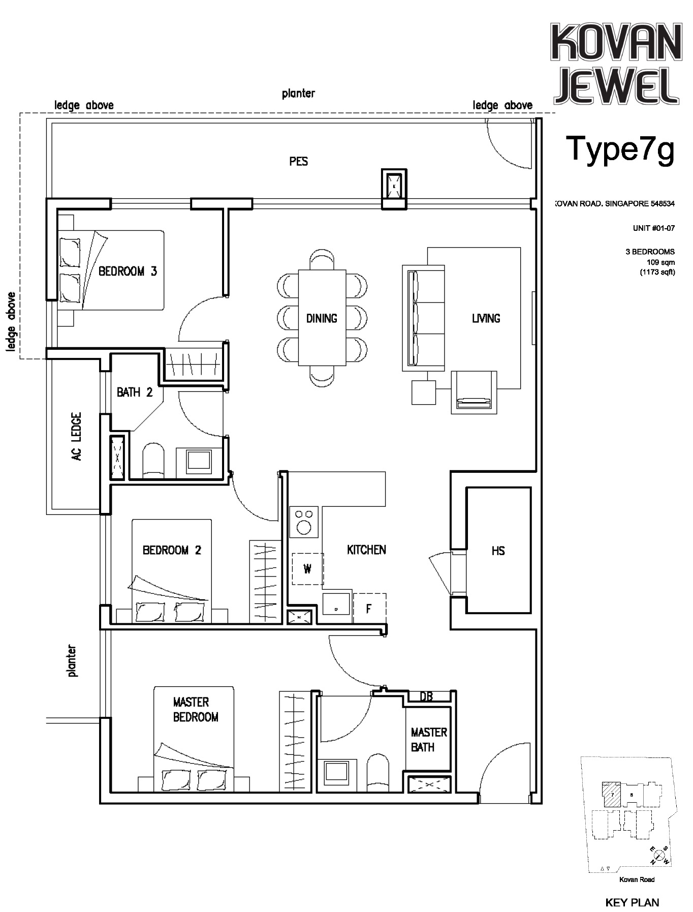 Kovan Jewel Floor Plan 3BR Type 7g