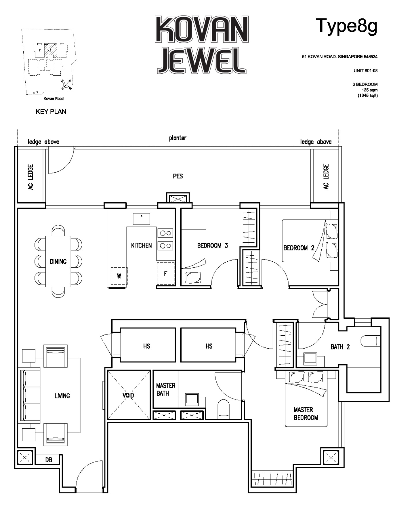 Kovan Jewel Floor Plan 3BR Type 8g