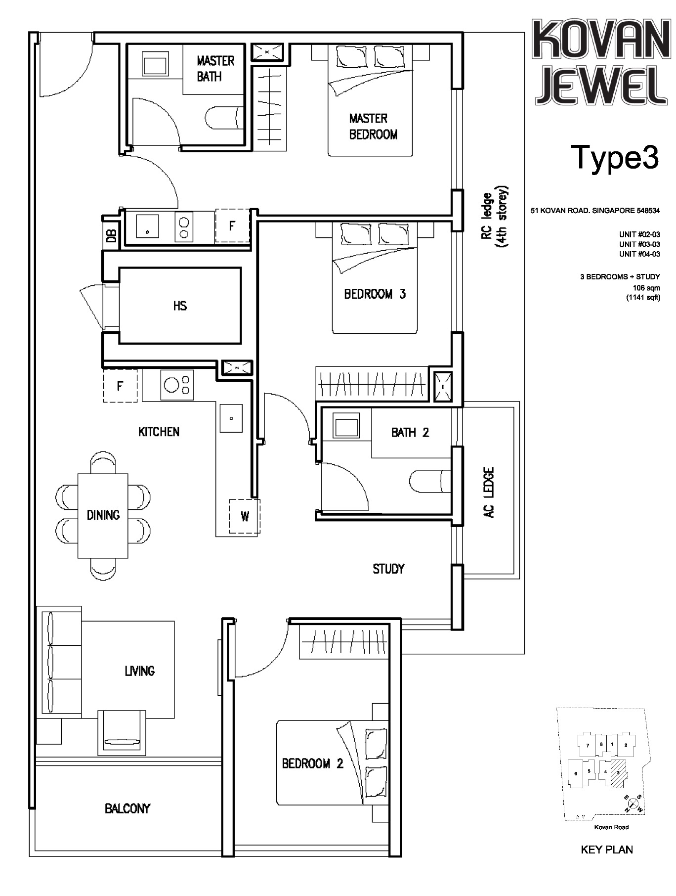 Kovan Jewel Floor Plan 3BR+S Type 3